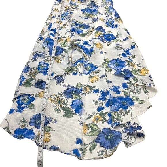 By‎ & By Dress Womens XXL White Blue Floral Chiffon Ruffle Asymmetrical Midi - Picture 5 of 9